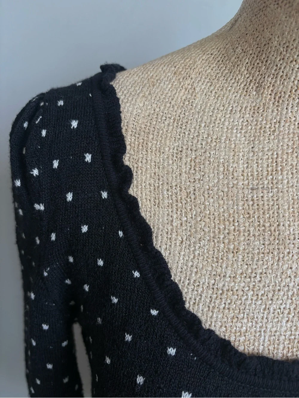 Free People Black Polka Dot Knit Sweater Scoop Neck  Medium